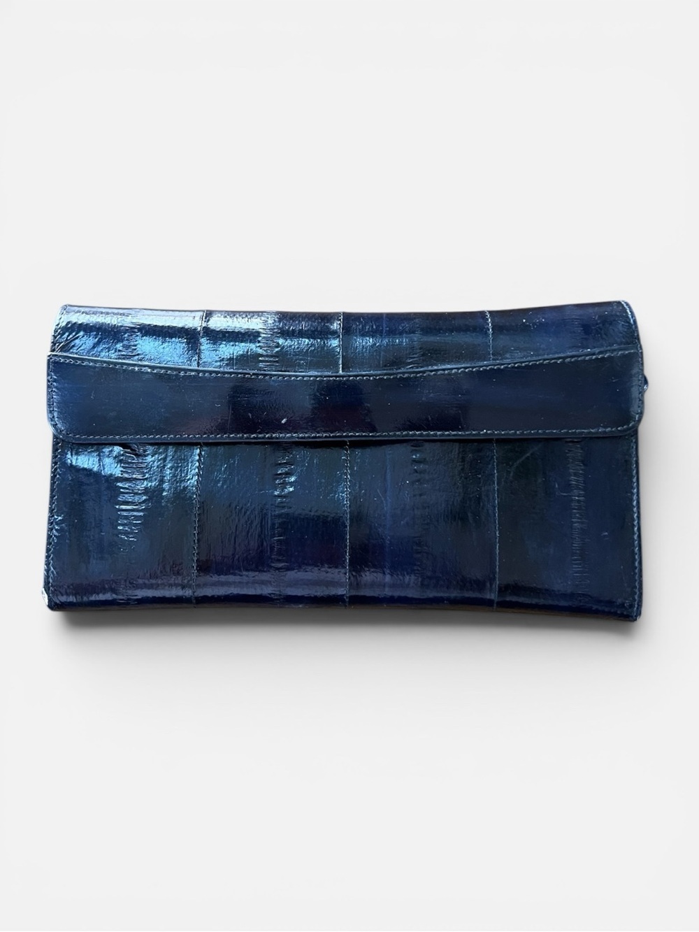 Vintage 1980s Navy Eel Skin Wallet Glossy Leather Hawaii Rare & Retro